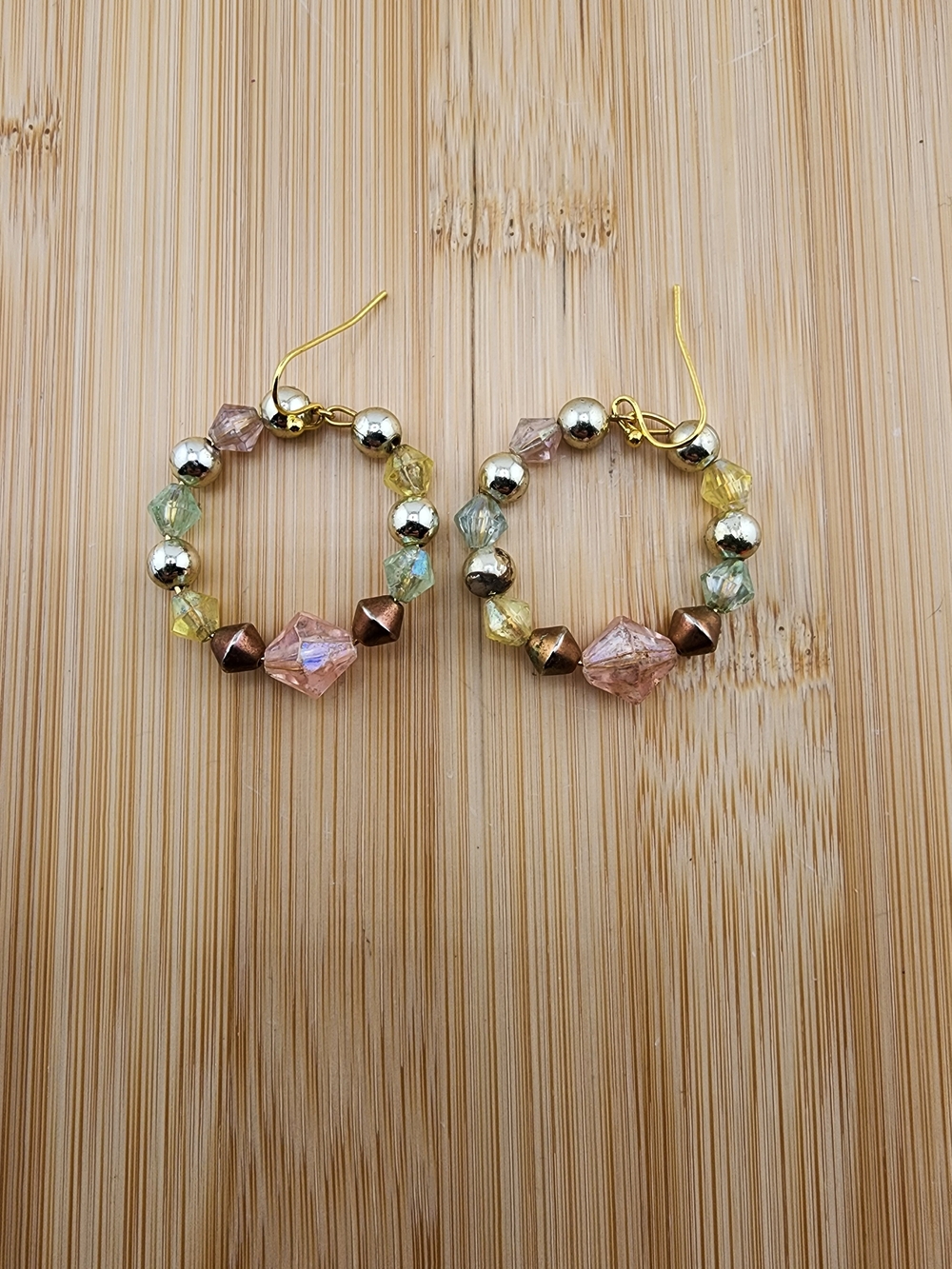 Handmade Multicolor Acrylic Hoop Earrings - Gold Tone